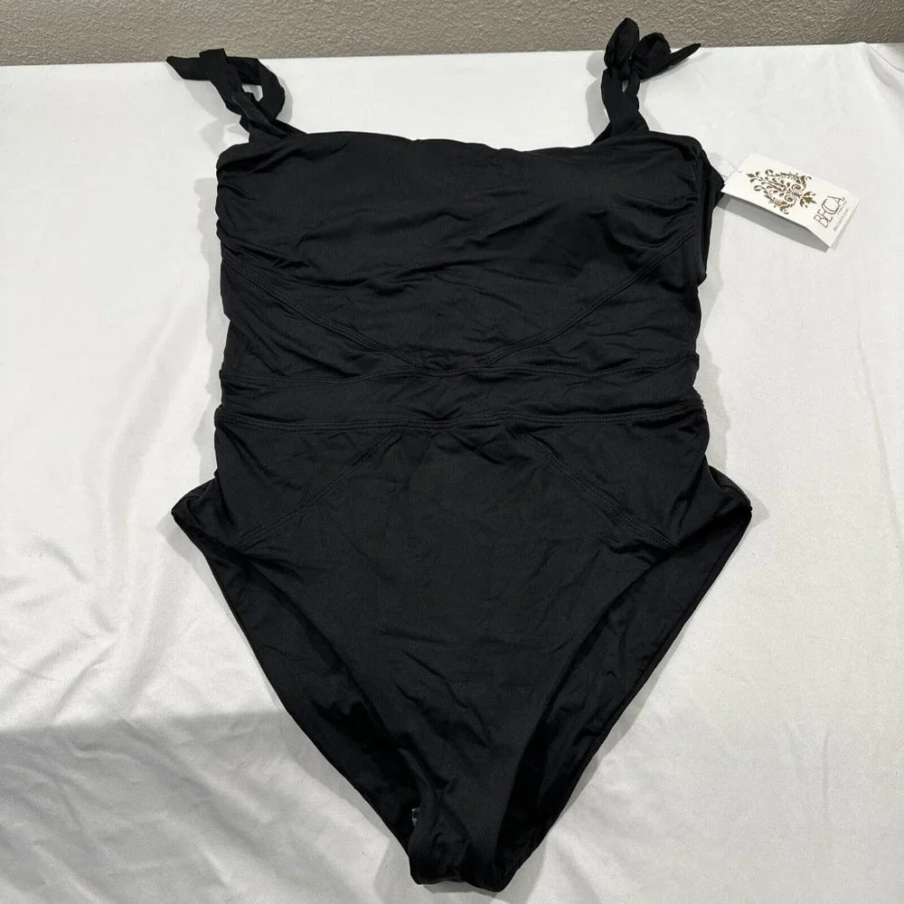 NWT Becca [‎ Large ] Emma Color Code Solid Tie Shoulder One Piece Swimsuit #5667